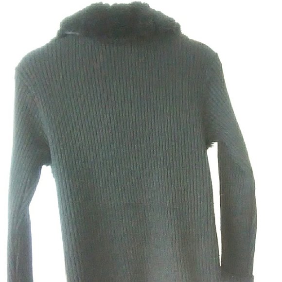 Black Rib Knit Cardigan Sweater with Faux Fur Med - Picture 3 of 7